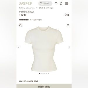 Skims Cotton Jersey T-Shirt in Bone size Small